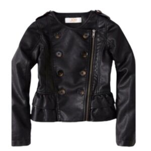 JOE FRESH Peplum Faux Leather Moto Biker Jacket With Zipper Front Black Girls 6Y